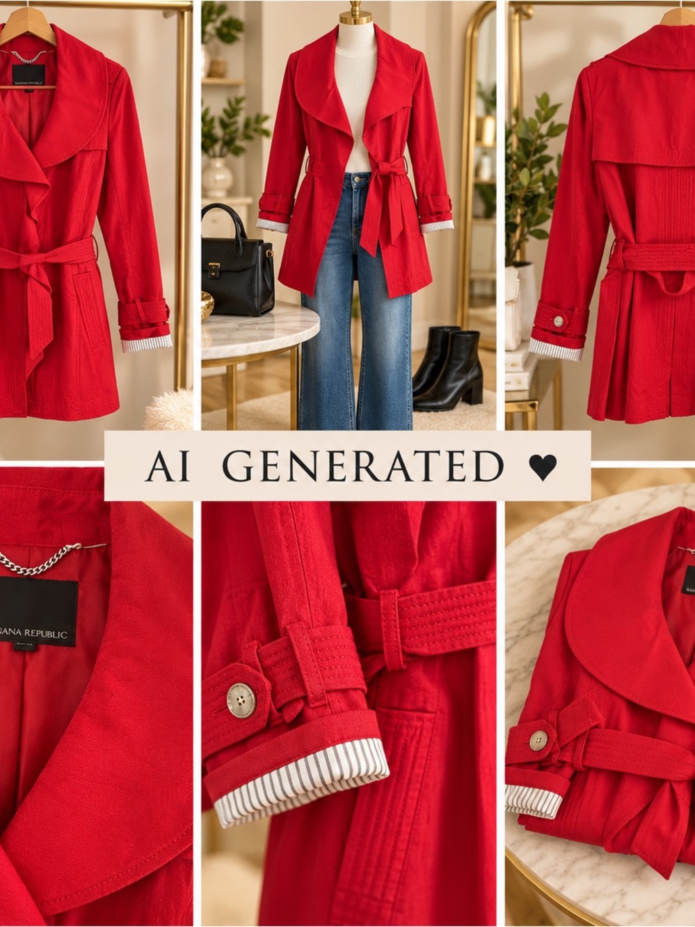 Banana Republic Red Belted Trench Coat | Small Petite | Statement Red